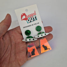 Load image into Gallery viewer, Alien Abduction Cat Acrylic Earrings