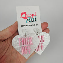Load image into Gallery viewer, Fuck Off Large Heart Acrylic Earrings