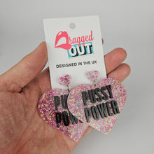 Load image into Gallery viewer, Pussy Power Large Heart Acrylic Earrings