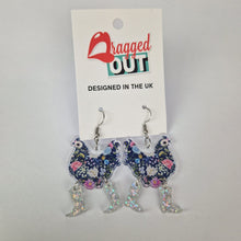 Load image into Gallery viewer, Blue Floral Chicken Cowboy Acrylic Earrings