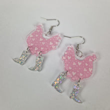 Load image into Gallery viewer, Pink Love Hearts Chicken Cowboy Acrylic Earrings