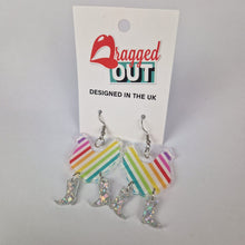 Load image into Gallery viewer, Rainbow Stripe Chicken Cowboy Acrylic Earrings