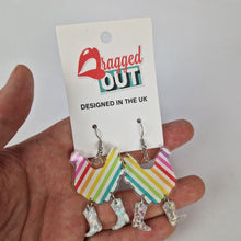 Load image into Gallery viewer, Rainbow Stripe Chicken Cowboy Acrylic Earrings