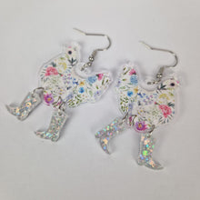 Load image into Gallery viewer, White Floral Chicken Cowboy Acrylic Earrings