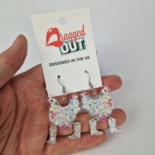 Load image into Gallery viewer, White Floral Chicken Cowboy Acrylic Earrings