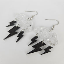Load image into Gallery viewer, Black Lightning Bolt and Starry Cloud Acrylic Earrings