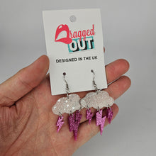 Load image into Gallery viewer, Pink Glitter Lightning Bolts And Starry Cloud Acrylic Earrings