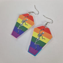 Load image into Gallery viewer, Gay Skeleton Coffin Acrylic Earrings