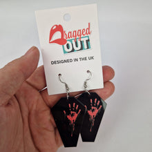 Load image into Gallery viewer, Bloody Hand Coffin Acrylic Earrings