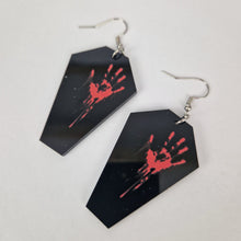 Load image into Gallery viewer, Bloody Hand Coffin Acrylic Earrings