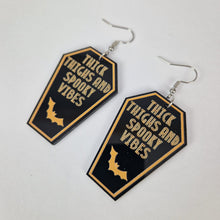 Load image into Gallery viewer, Thick Thighs And Spooky Vibes Coffin Acrylic Earrings