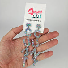 Load image into Gallery viewer, Drop Cunt Acrylic Earrings In Green Confetti