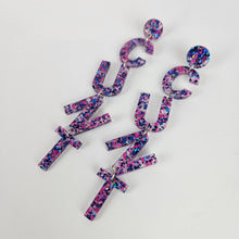 Load image into Gallery viewer, Drop Cunt Acrylic Earrings Pink and Blue Glitter