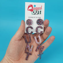 Load image into Gallery viewer, Drop Cunt Earrings In Rainbow Glitter