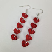 Load image into Gallery viewer, Love Heart Drop Red Glitter Acrylic Earrings