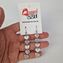 Load image into Gallery viewer, Love Heart Drop Silver Iridescent Acrylic Earrings