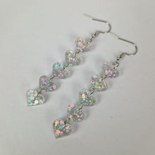 Load image into Gallery viewer, Love Heart Drop Silver Iridescent Acrylic Earrings