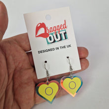 Load image into Gallery viewer, Intersex Pride Small Heart Acrylic Earrings