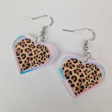 Load image into Gallery viewer, Leopard Small Heart Acrylic Earrings