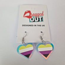 Load image into Gallery viewer, Nonbinary Pride Small Heart Acrylic Earrings
