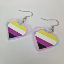 Load image into Gallery viewer, Nonbinary Pride Small Heart Acrylic Earrings