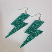 Load image into Gallery viewer, Lightning Bolt Green Glitter Acrylic Earrings