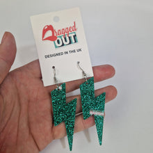 Load image into Gallery viewer, Lightning Bolt Green Glitter Acrylic Earrings