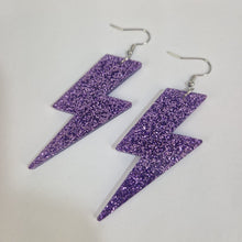 Load image into Gallery viewer, Lightning Bolt Purple Glitter Acrylic Earrings