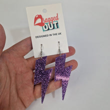 Load image into Gallery viewer, Lightning Bolt Purple Glitter Acrylic Earrings