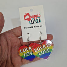 Load image into Gallery viewer, Love Is Love Rainbow Heart Acrylic Earrings