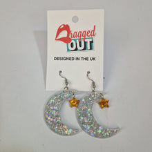 Load image into Gallery viewer, Cloud and Star Silver Glitter Acrylic Earrings