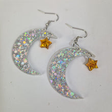 Load image into Gallery viewer, Cloud and Star Silver Glitter Acrylic Earrings