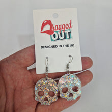 Load image into Gallery viewer, Skull Acrylic Silver Iridescent Glitter Earrings