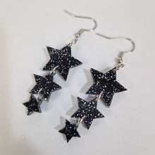 Load image into Gallery viewer, Star Drop Earrings In Black Glitter Acrylic