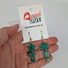 Load image into Gallery viewer, Star Drop Earrings In Green Glitter Acrylic