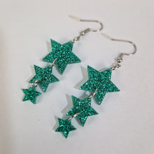 Load image into Gallery viewer, Star Drop Earrings In Green Glitter Acrylic