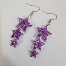 Load image into Gallery viewer, Star Drop Earrings In Purple Glitter Acrylic