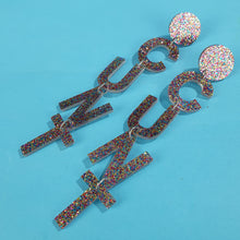 Load image into Gallery viewer, Drop Cunt Earrings In Rainbow Glitter
