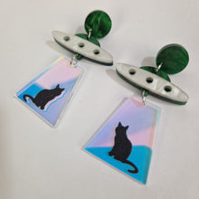 Load image into Gallery viewer, Alien Abduction Cat Acrylic Earrings
