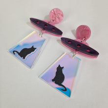 Load image into Gallery viewer, Alien Abduction Cat Acrylic Earrings

