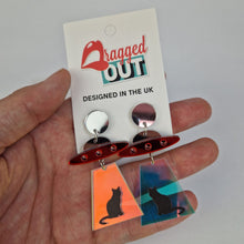 Load image into Gallery viewer, Alien Abduction Cat Acrylic Earrings
