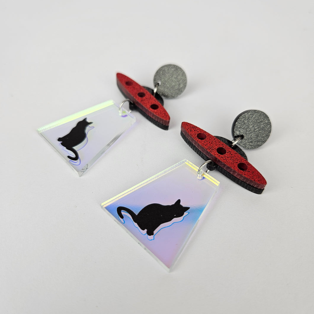 Alien Abduction Cat Acrylic Earrings