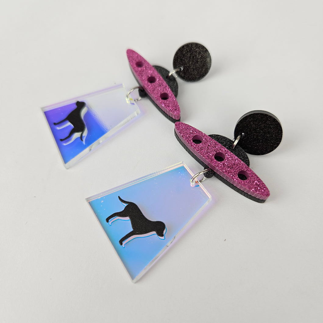 Alien Abduction Dog Acrylic Earrings