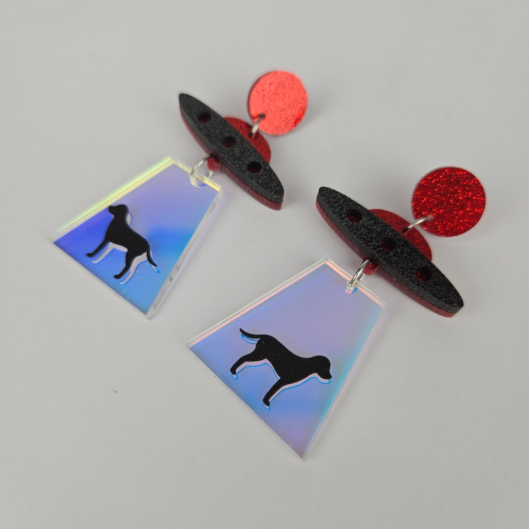 Alien Abduction Dog Acrylic Earrings