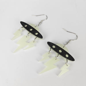Space Ship Glow In The Dark Acrylic Earrings