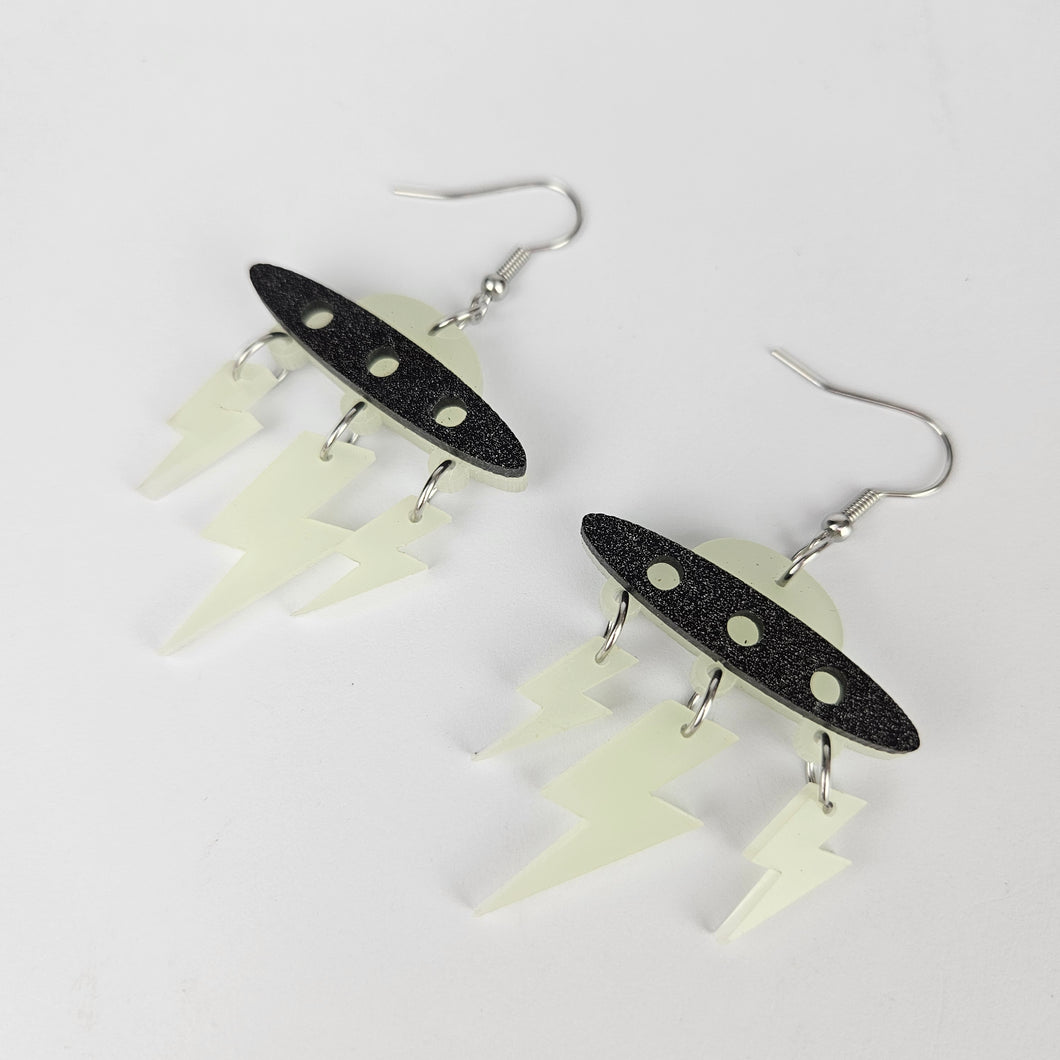 Space Ship Glow In The Dark Acrylic Earrings