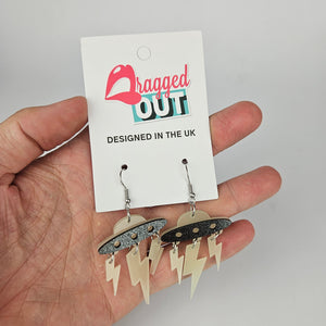 Space Ship Glow In The Dark Acrylic Earrings