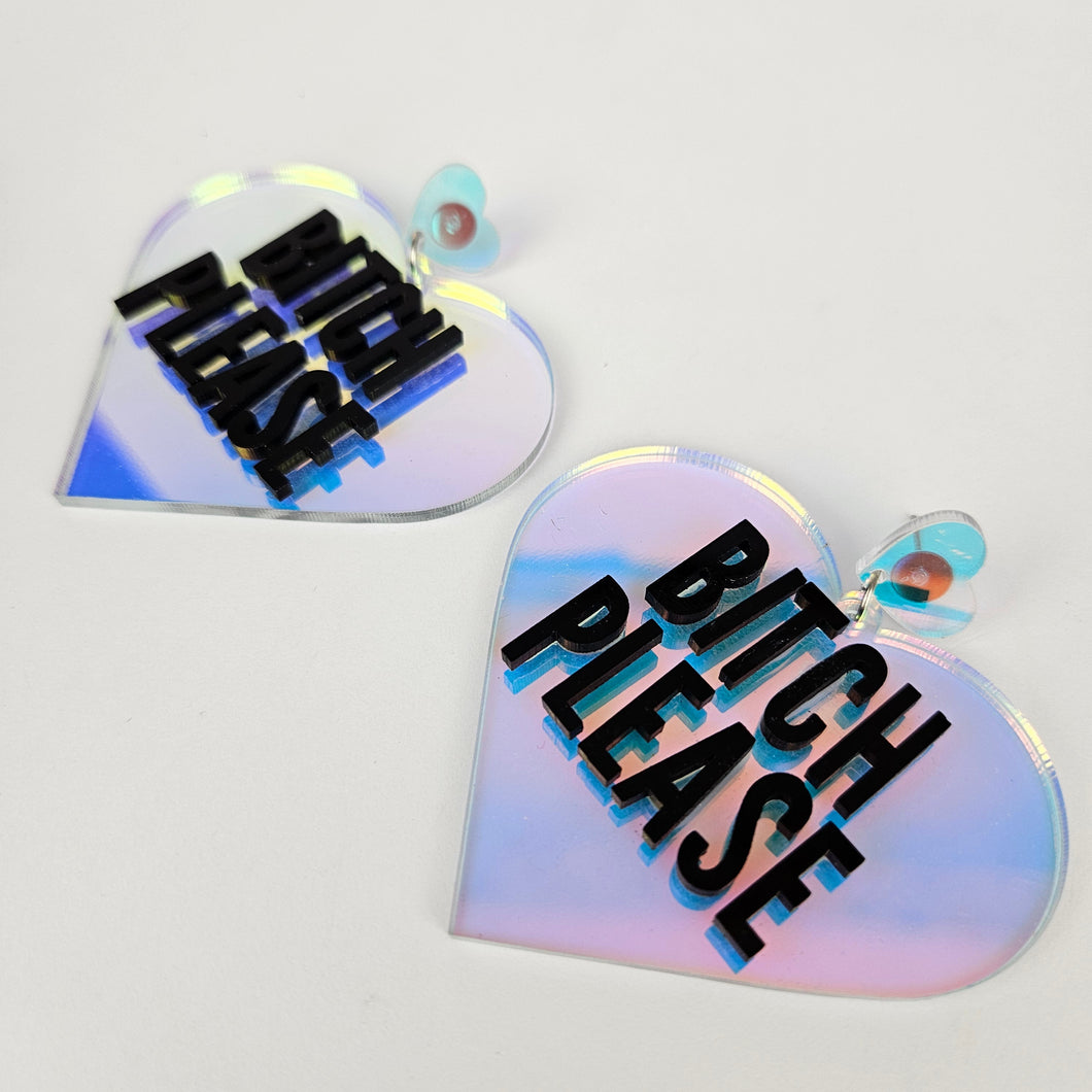 Bitch Please Large Heart Acrylic Earrings