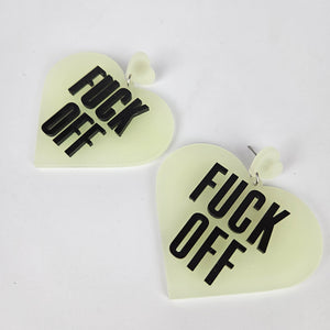 Fuck Off Glow In The Dark Large Heart Acrylic Earrings