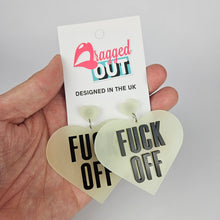 Load image into Gallery viewer, Fuck Off Glow In The Dark Large Heart Acrylic Earrings
